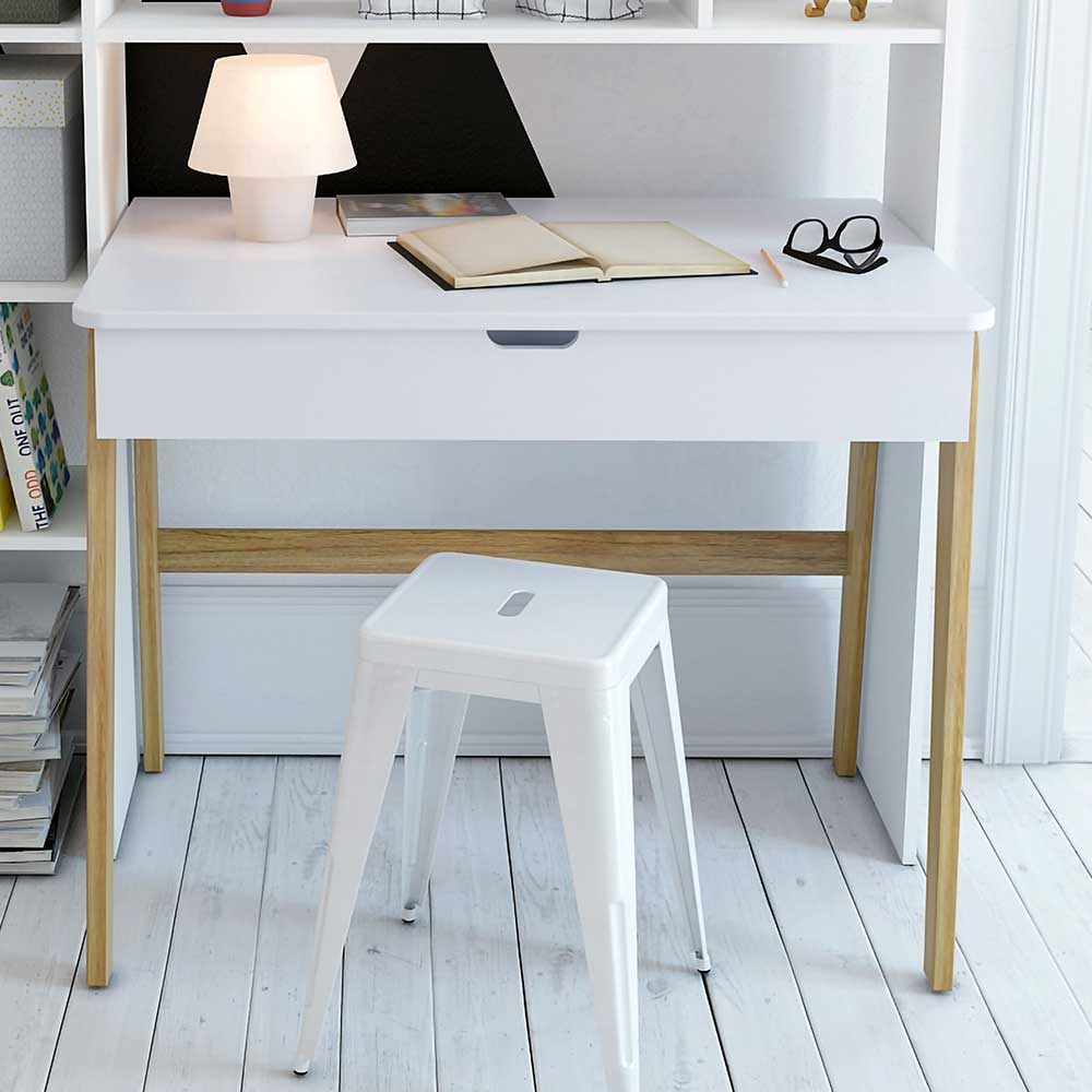 Skandi Design Schreibtisch Ilea in Weiß Pinie teilmassiv 100 cm breit
