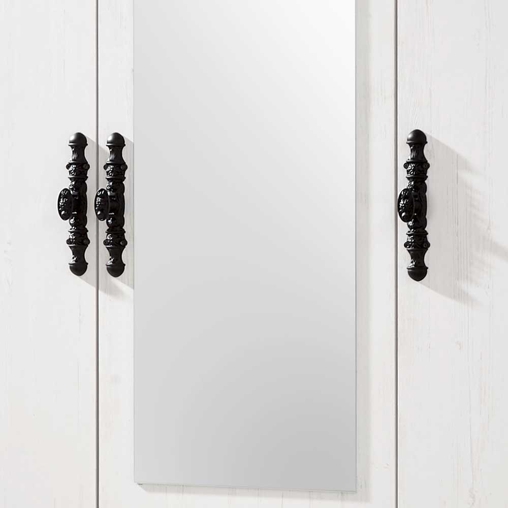 Landhaus Drehtürenschrank Flurencina in Weiß und Piniefarben mit Spiegeltür