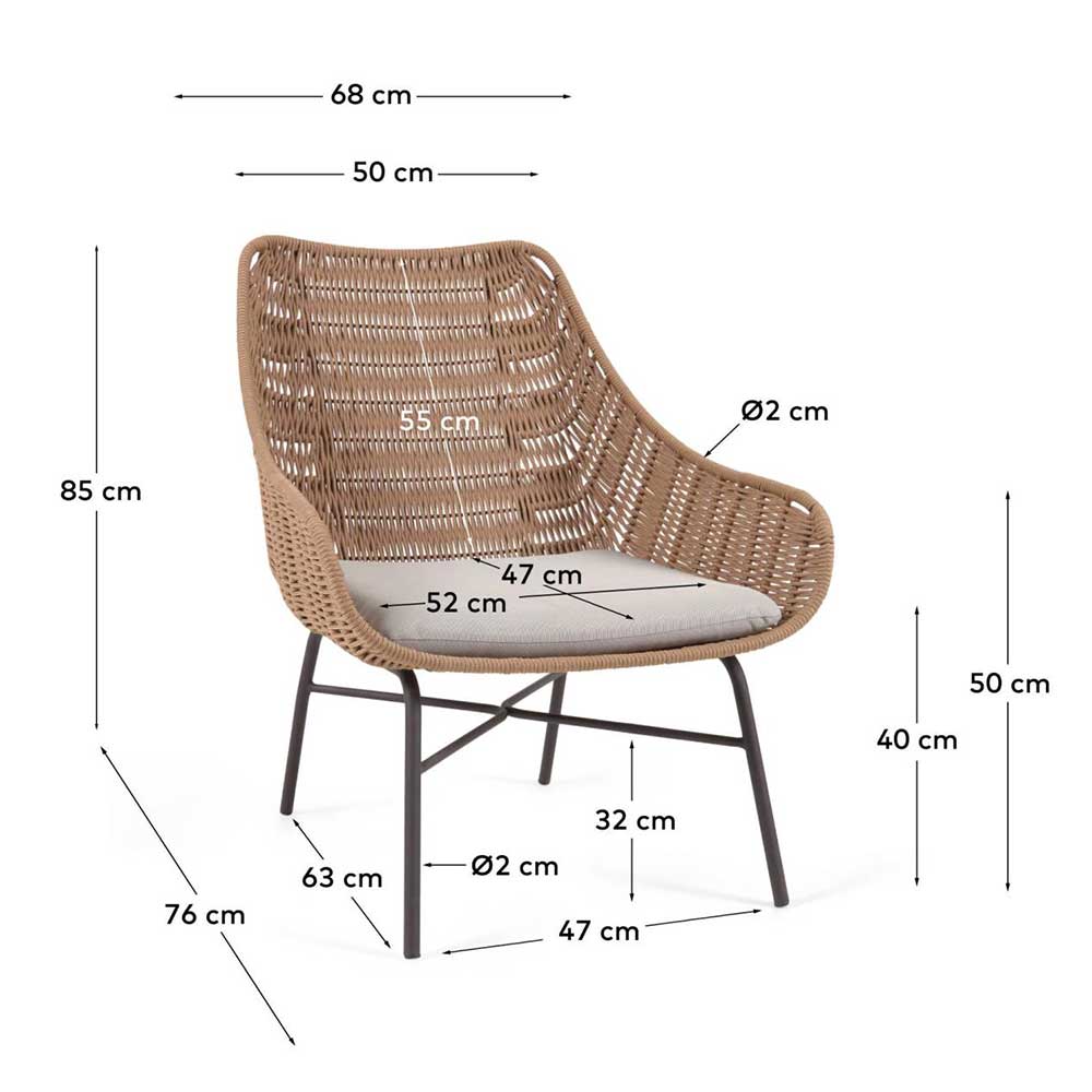 Lounge Sessel Cassius in Beige und Schwarz mit Seilgeflecht Sitzschale (2er Set)