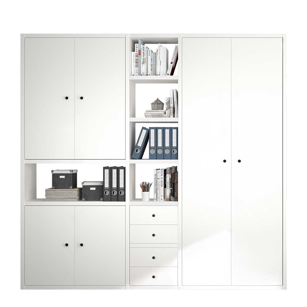 XL Aktenregal Ciriaco in Weiß mit vier Schubladen und sechs Türen