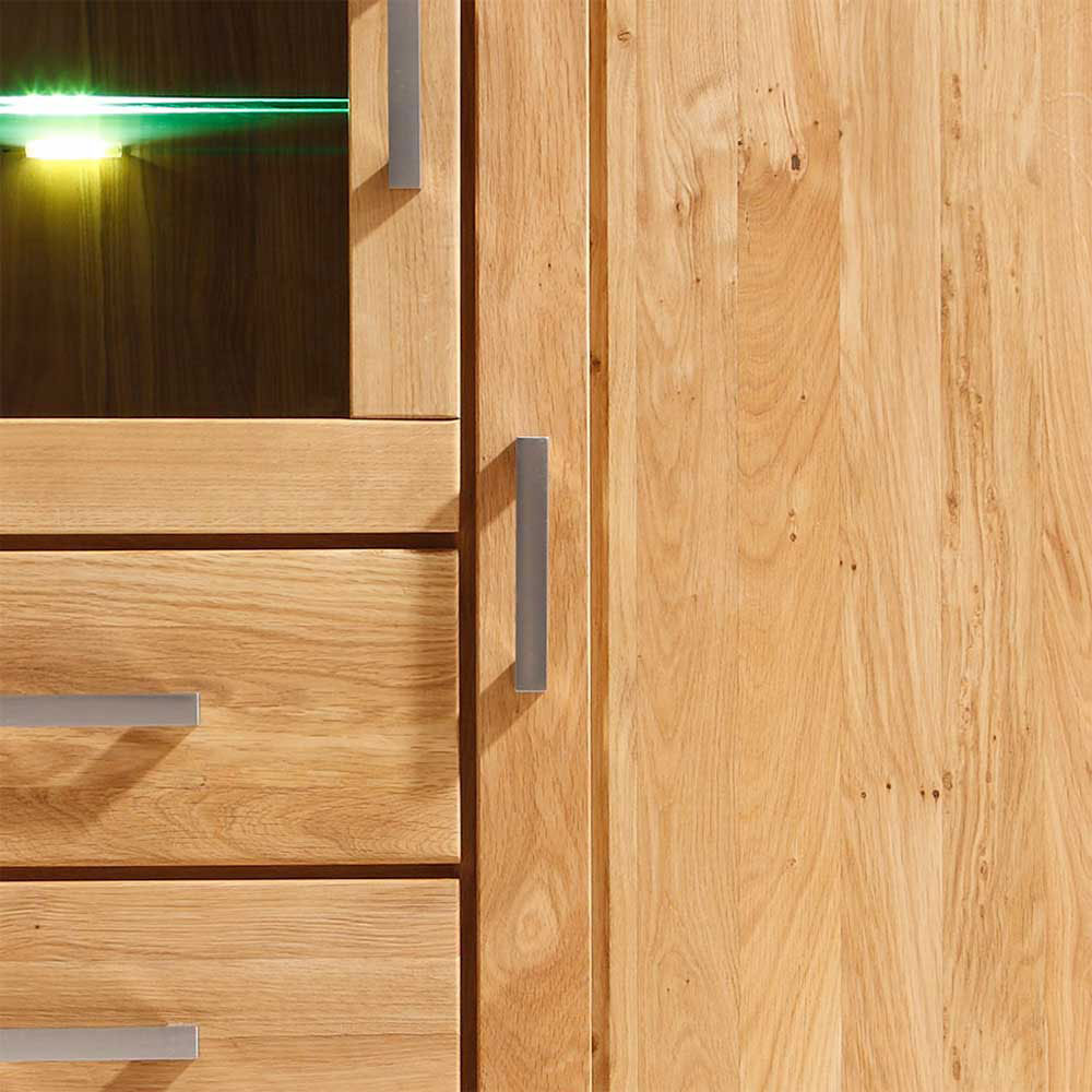 Wohnzimmer Schrankwand Grasilla aus Wildeiche mit LED Beleuchtung (vierteilig)