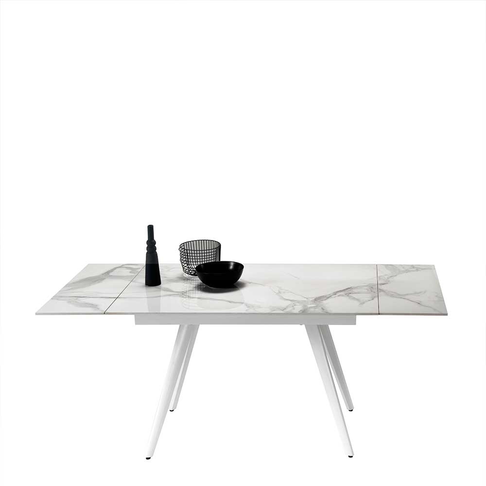 Esszimmer Tisch Lundreo in Weiß Hellgrau Marmor Optik mit Steinplatte