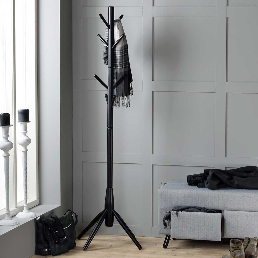 Massivholz Garderobe Bados in Schwarz lackiert im Skandi Design