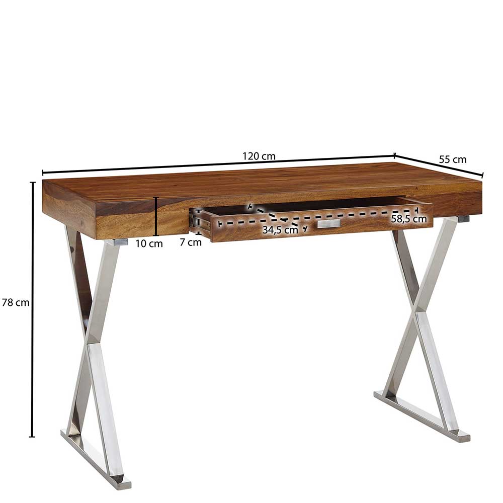 Schreibtisch Holz und Chrom Magdalina in modernem Design 120 cm breit