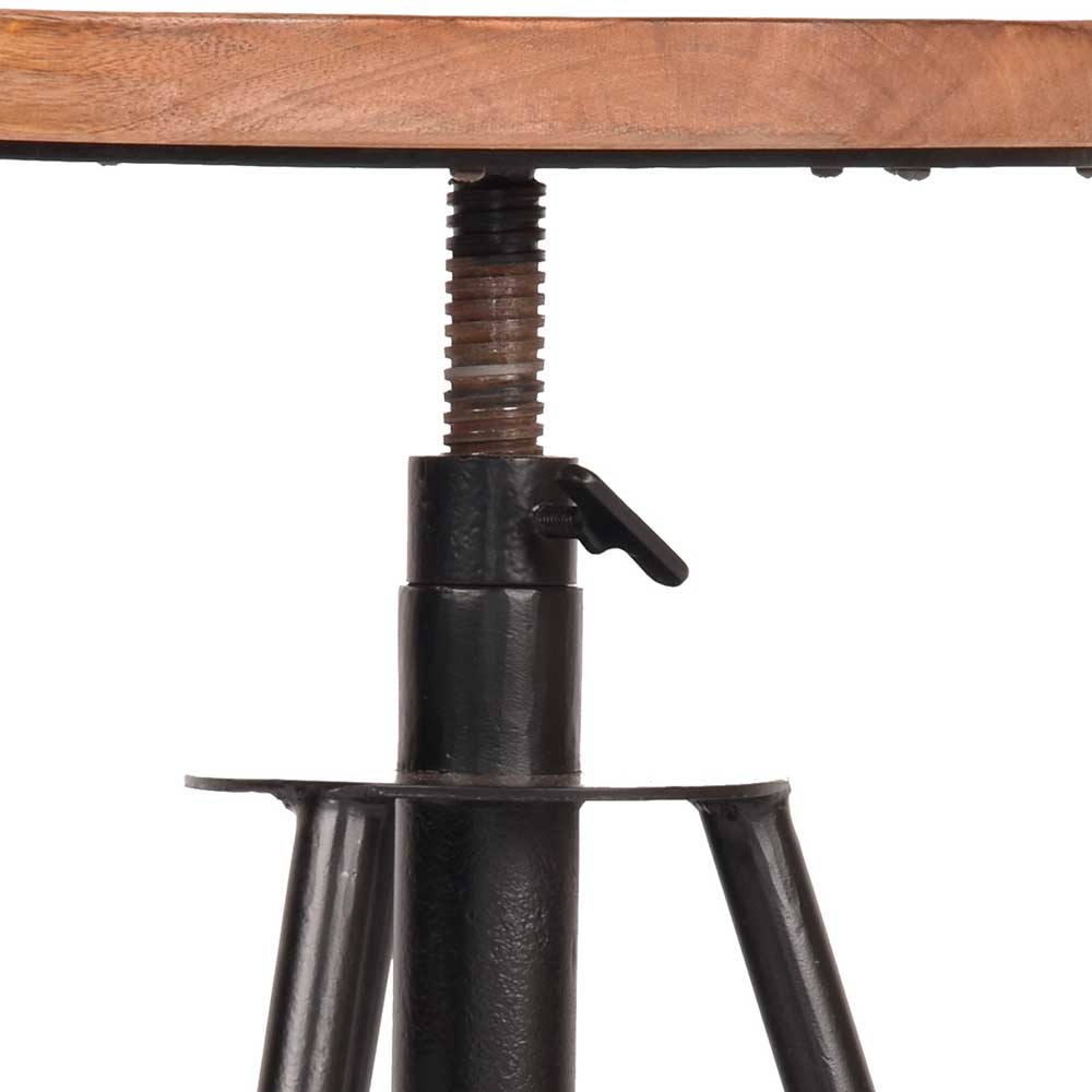 Runder Sitzhocker Norma aus Mangobaum Massivholz und Metall mit Gewindedrehung