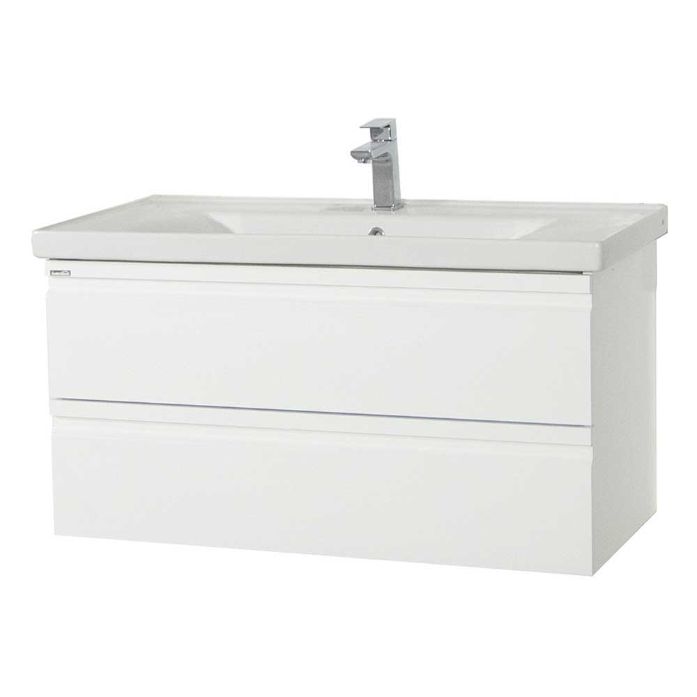 Waschplatz Set mit Spiegelschrank Valtte in Weiß 180 cm hoch (vierteilig)