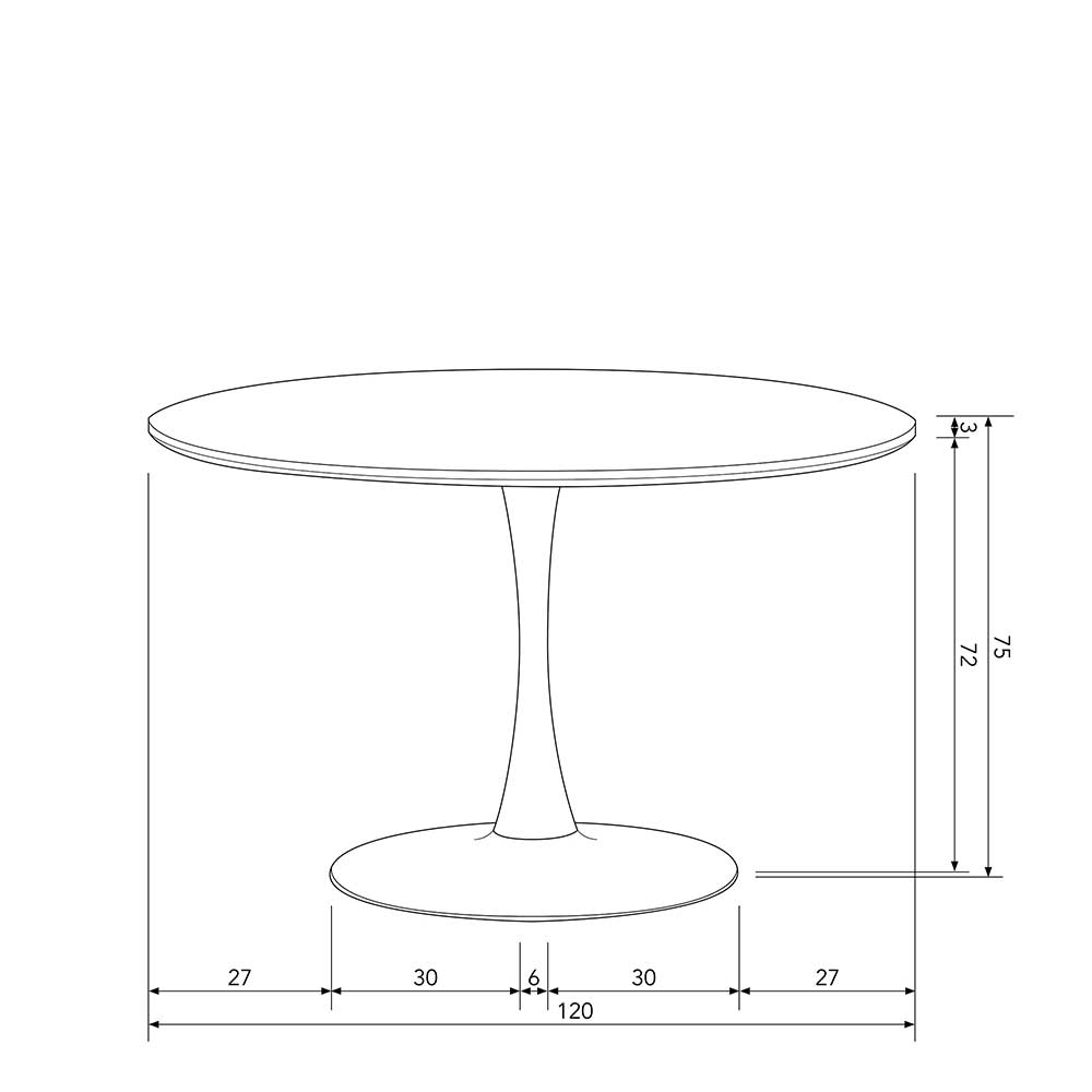 Schwarzer Esszimmer Tisch Maroco mit runder Tischplatte und Trompetenfuß