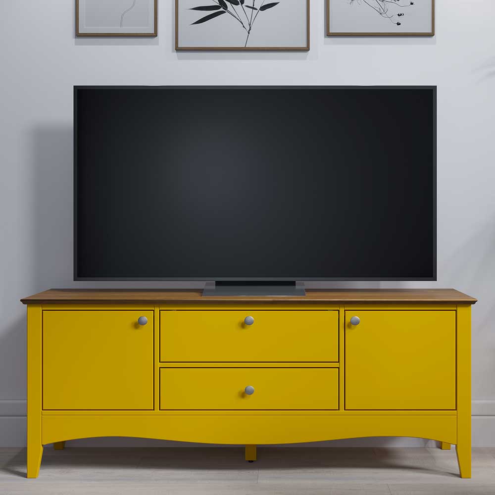 TV Lowboard Janeira in Gelb und Kiefer dunkel 140 cm breit