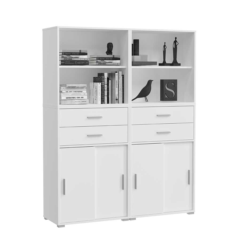Schrank Kombination Büro Classic in Weiß mit vier Schubladen