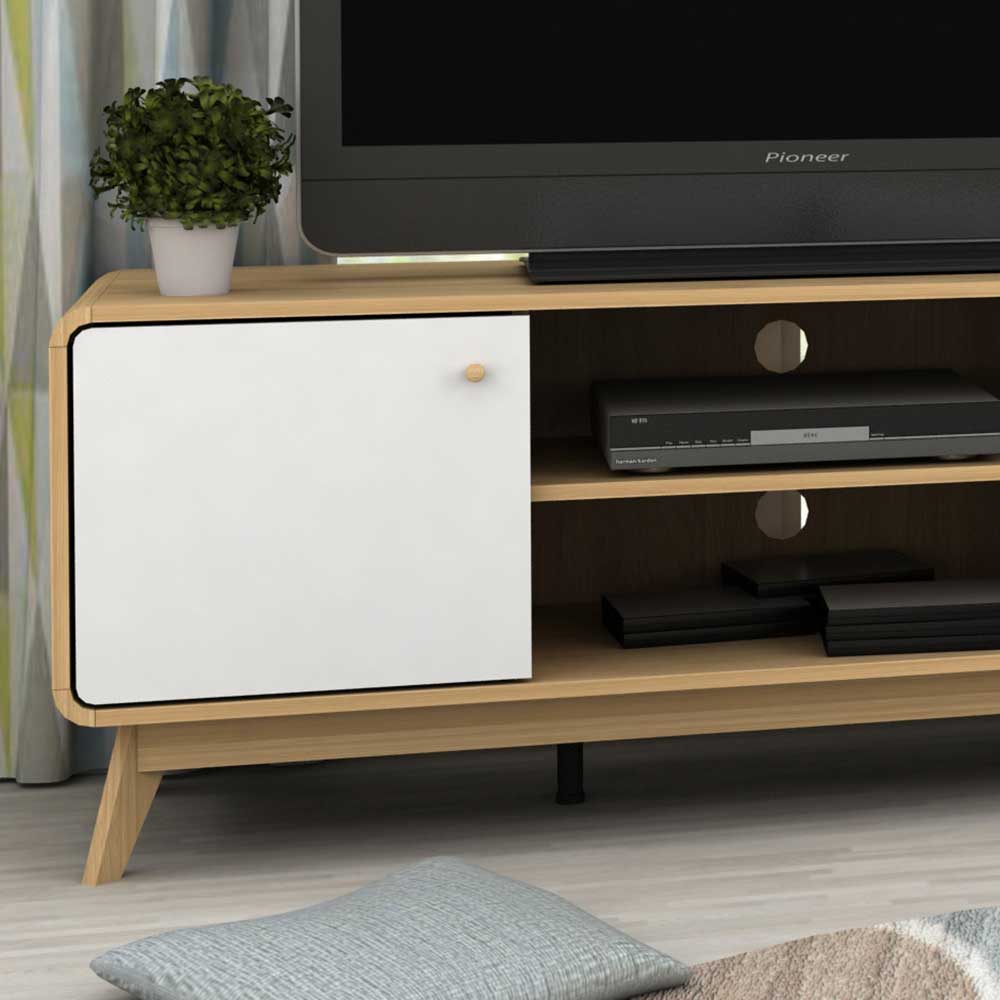 Skandi Design TV Board Cendras in Weiß und Naturfarben 140 cm breit