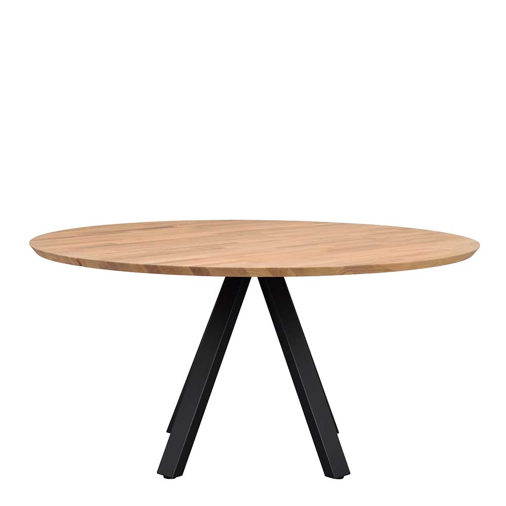 Runder Esszimmer Tisch Tanky aus Eiche Massivholz und Metall 150 cm Durchmesser