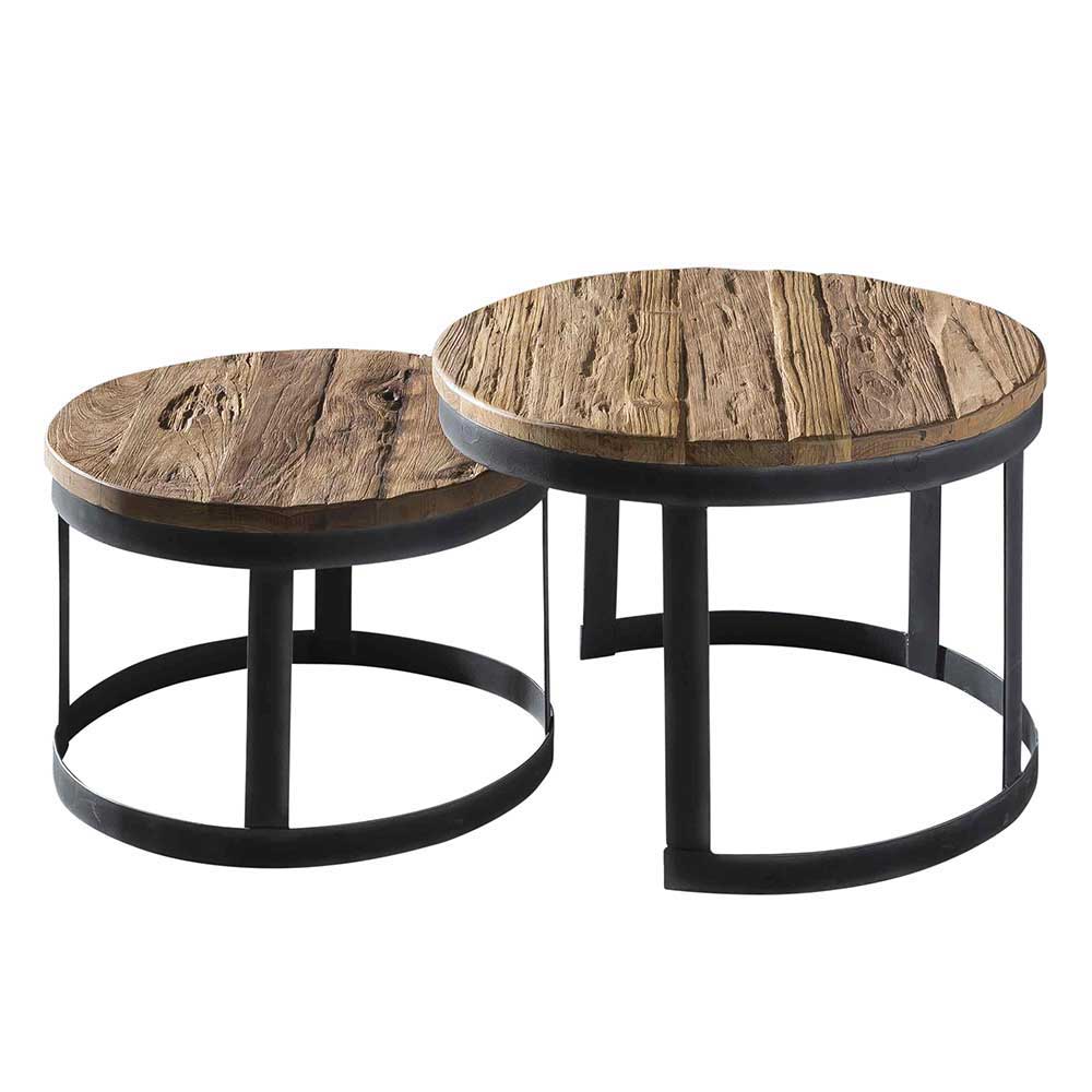 Zweisatz Tisch Koropi aus Teak Altholz und Metall runde Form (zweiteilig)