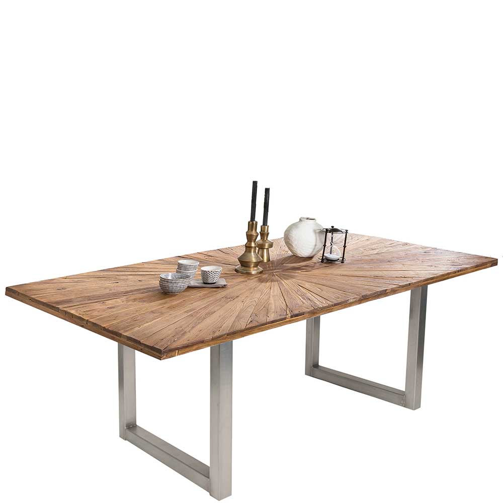 Esszimmer Tisch Zonacca aus Teak Recyclingholz und Stahl im Loft Design