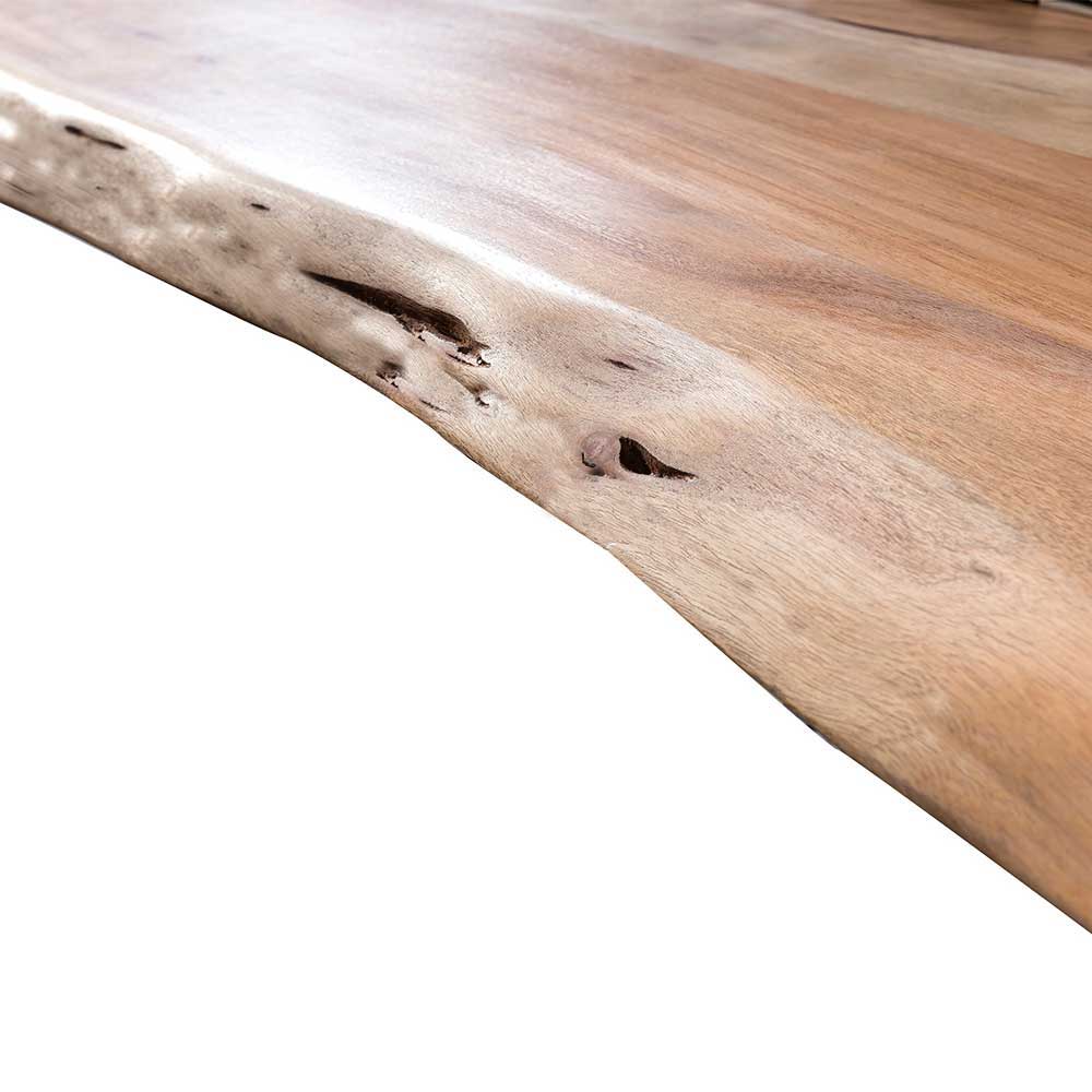 Baumkanten Sitzbank Bahare aus Akazie Massivholz und Stahl 150 cm breit