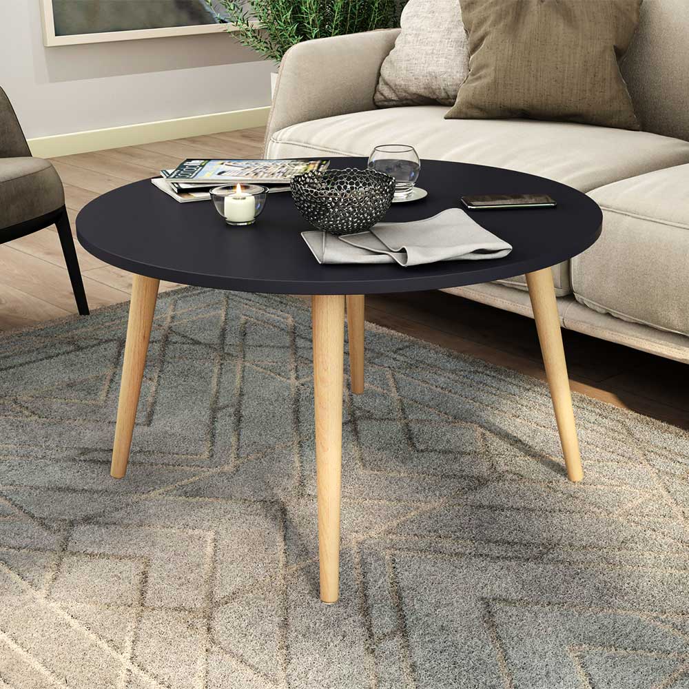 Skandi Design Beistelltisch Sofa Jimz in Dunkelgrau und Buchefarben