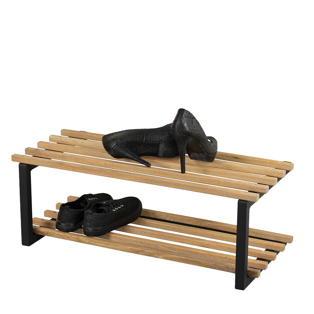 Schuh Garderobenregal Usmino aus Eiche Massivholz und Stahl in Schwarz