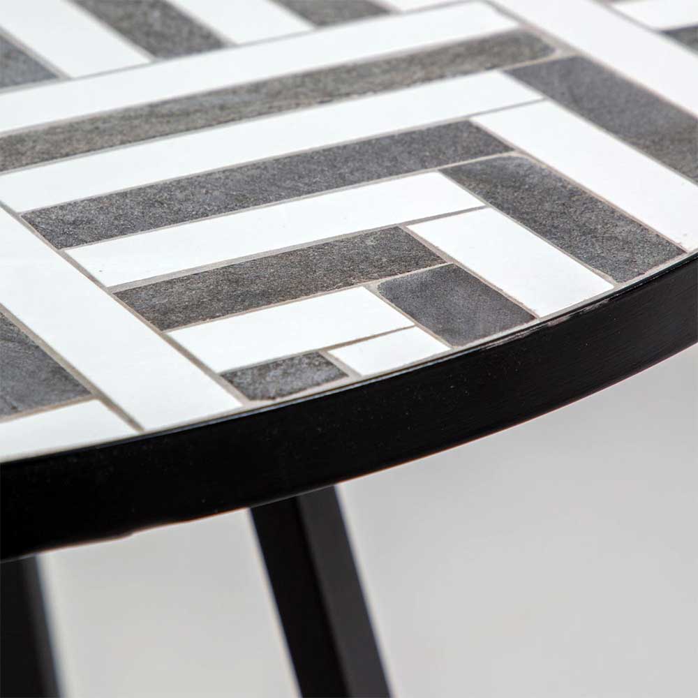 Mosaik Tisch Medinus in Schwarz & Weiß mit Bügelgestell