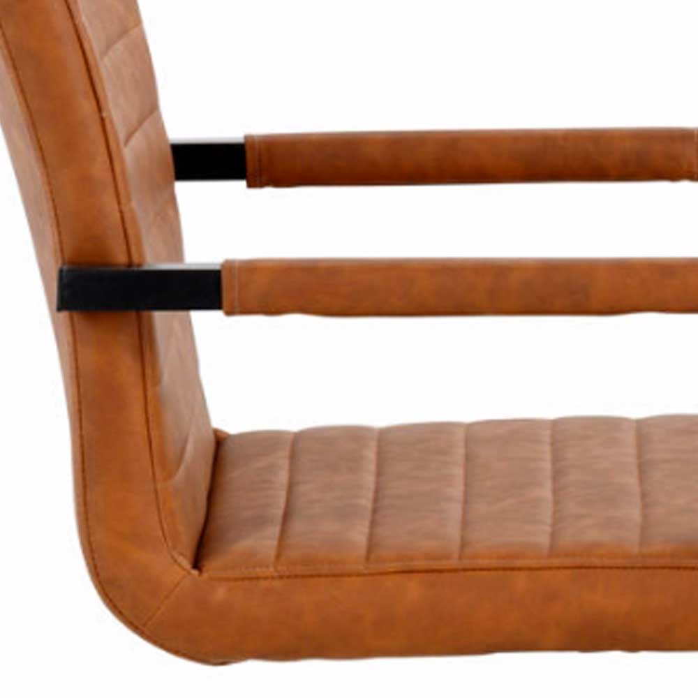 Freischwinger Stuhl Set Spiralo in Cognac Braun mit Armlehnen (2er Set)