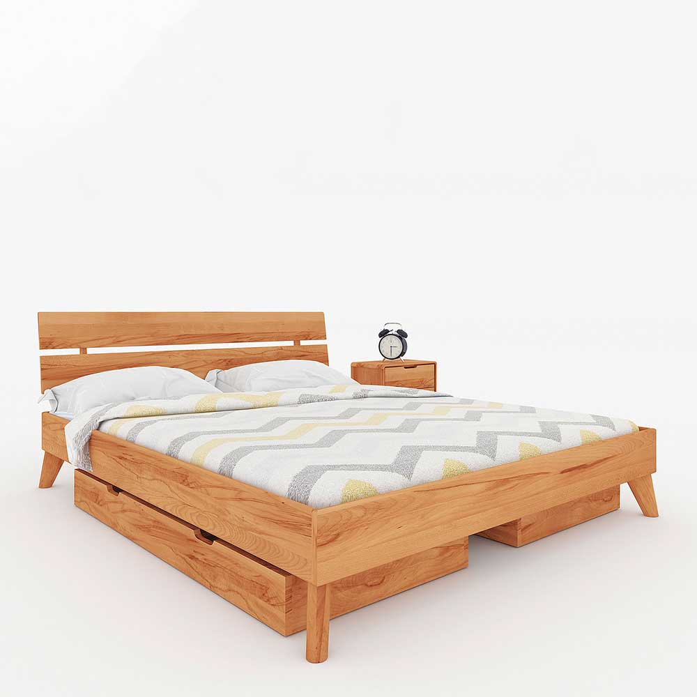 Großes Bett Stenov aus Kernbuche Massivholz mit Schubladen