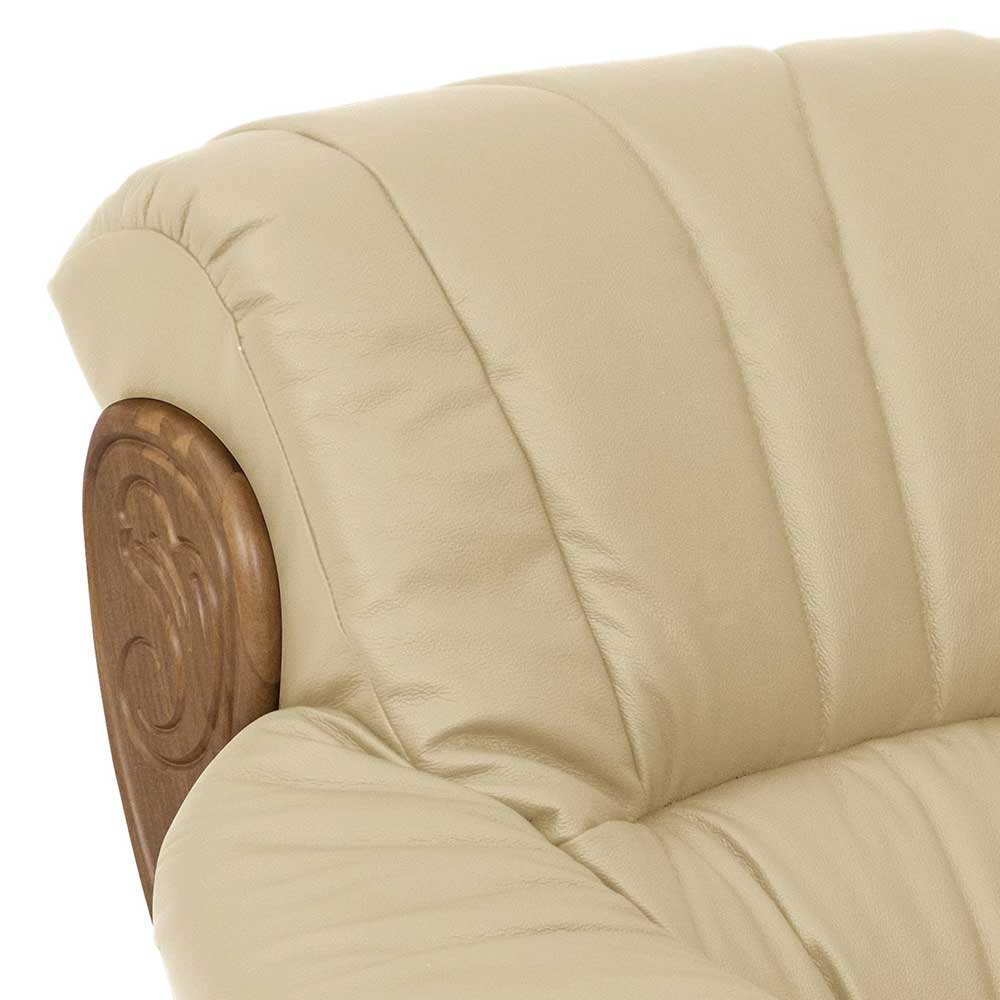 Leder Couch Beige Lorencia Made in Germany Sichtgestell Eiche rustikal
