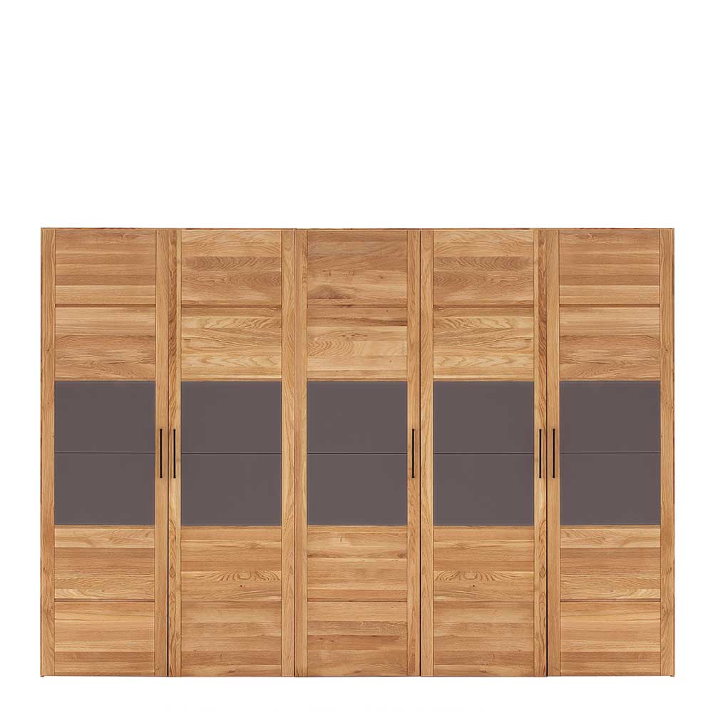 Kleiderschrank 5 Türen Zeus aus Wildeiche Massivholz & Glas in Anthrazit