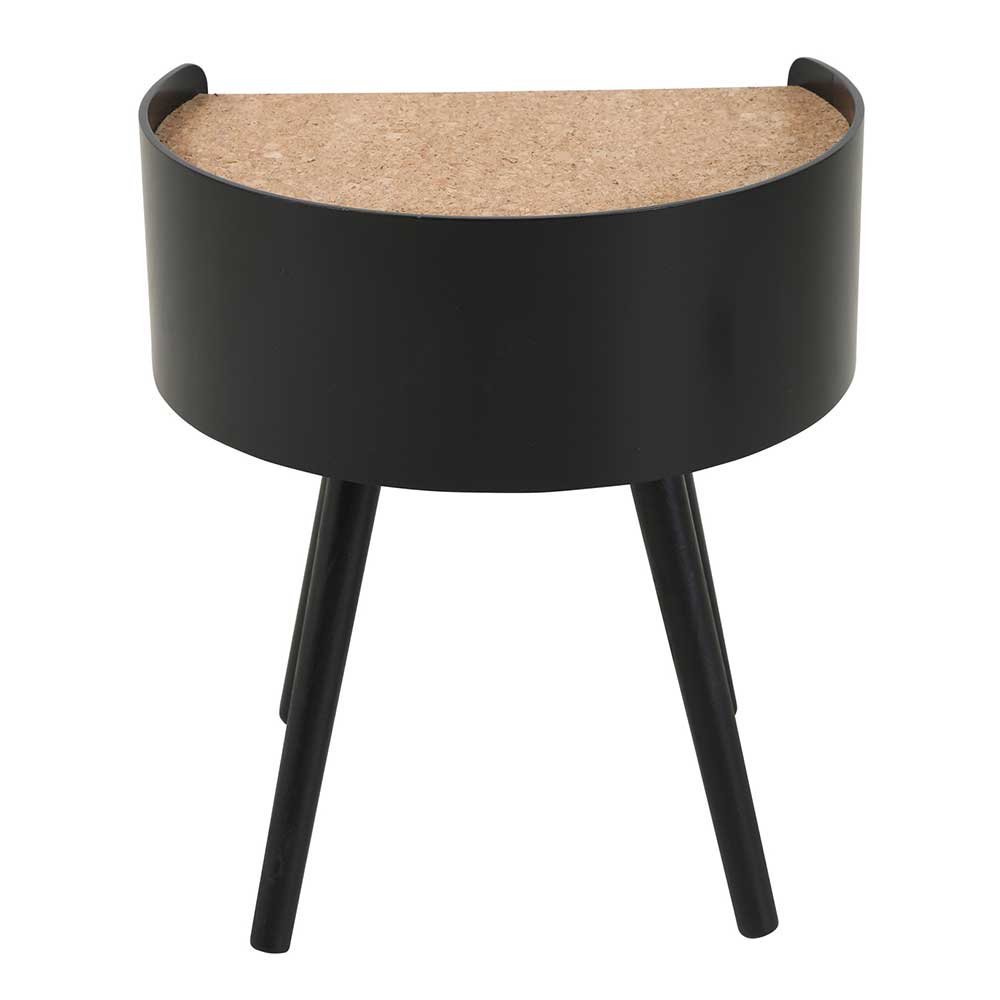 Beistelltisch Sofa Myno in Schwarz mit halbrunder Tischplatte aus Kork