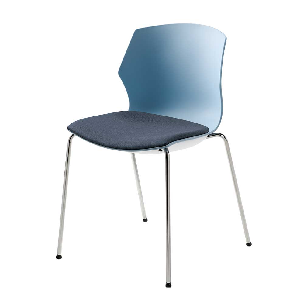Esstischstuhl Rhossilli in Blaugrau Kunststoff mit gepolsterter Sitzfläche