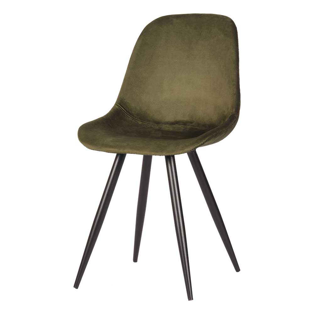 Samt Stuhl Oliv Set Montone mit Gestell aus Metall in Schwarz (2er Set)