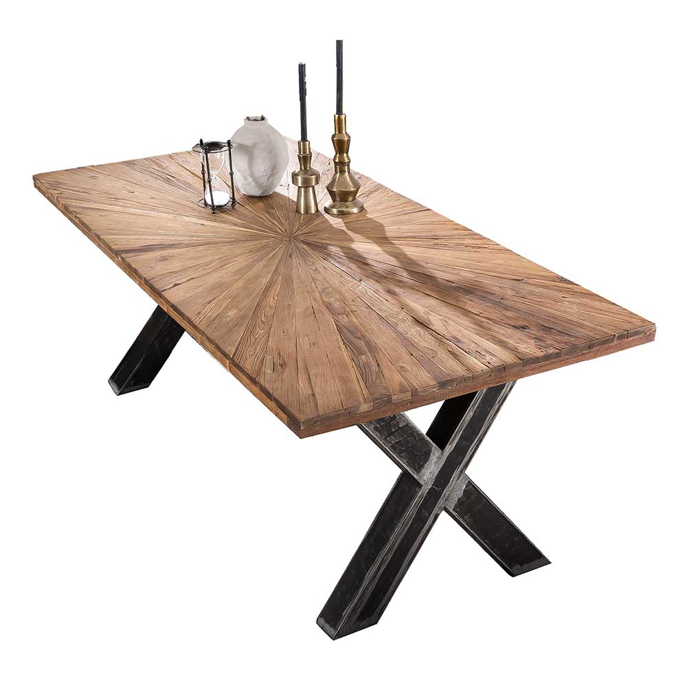 Echtholztisch Franino aus Teak Recyclingholz und Eisen im Loft Design