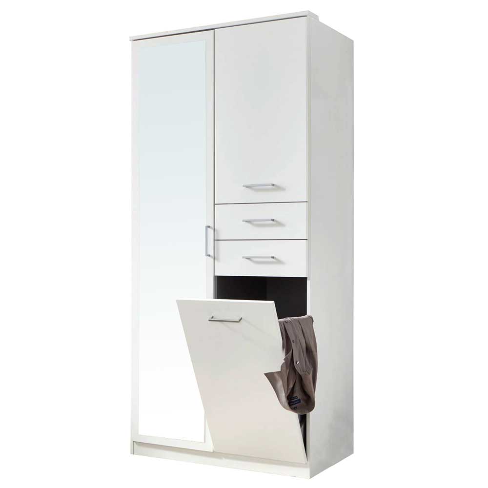 Kleiderschrank mit Wäschekorb Oxeda und Spiegeltür in Weiß