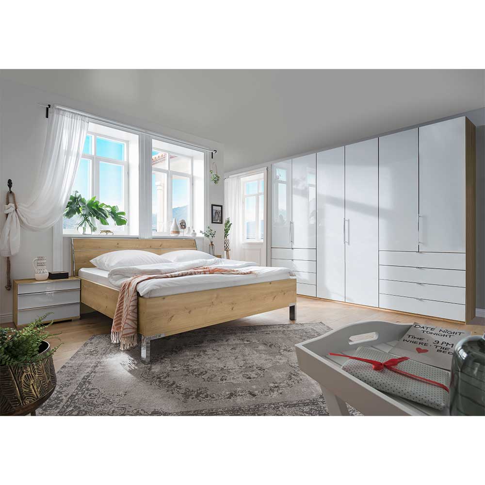 Luxus Schlafzimmer Set Waluva in Weiß und Eiche Bianco (vierteilig)