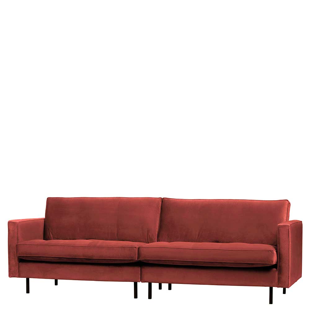Dreier Sofa Klasvan in Bezug aus Samt in Kastanie 275 cm breit