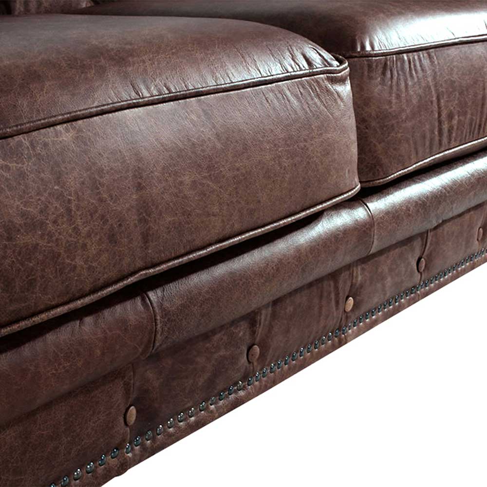 Braune Dreisitzer Couch Ziamura im Chesterfield Look 216 cm breit