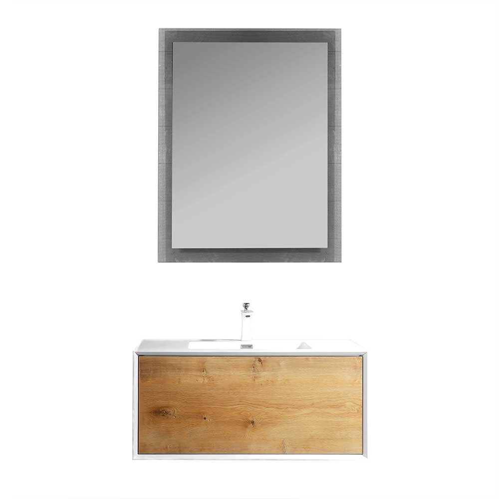 Badmöbelset Cridena in Weiß und Eschefarben mit beleuchtetem Spiegel (zweiteilig)