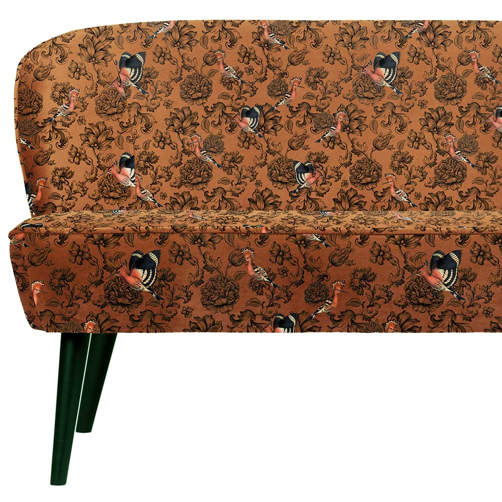 Retrostil Zweisitzer Sofa Extrados mit Vogel Motiven verziert und Samtbezug