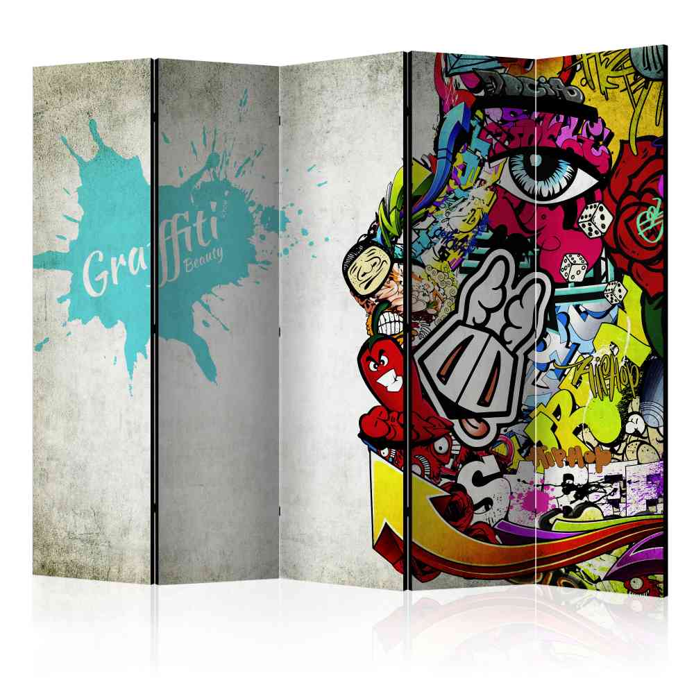 Design Paravent Audra mit Graffiti Aufdruck 225 cm breit