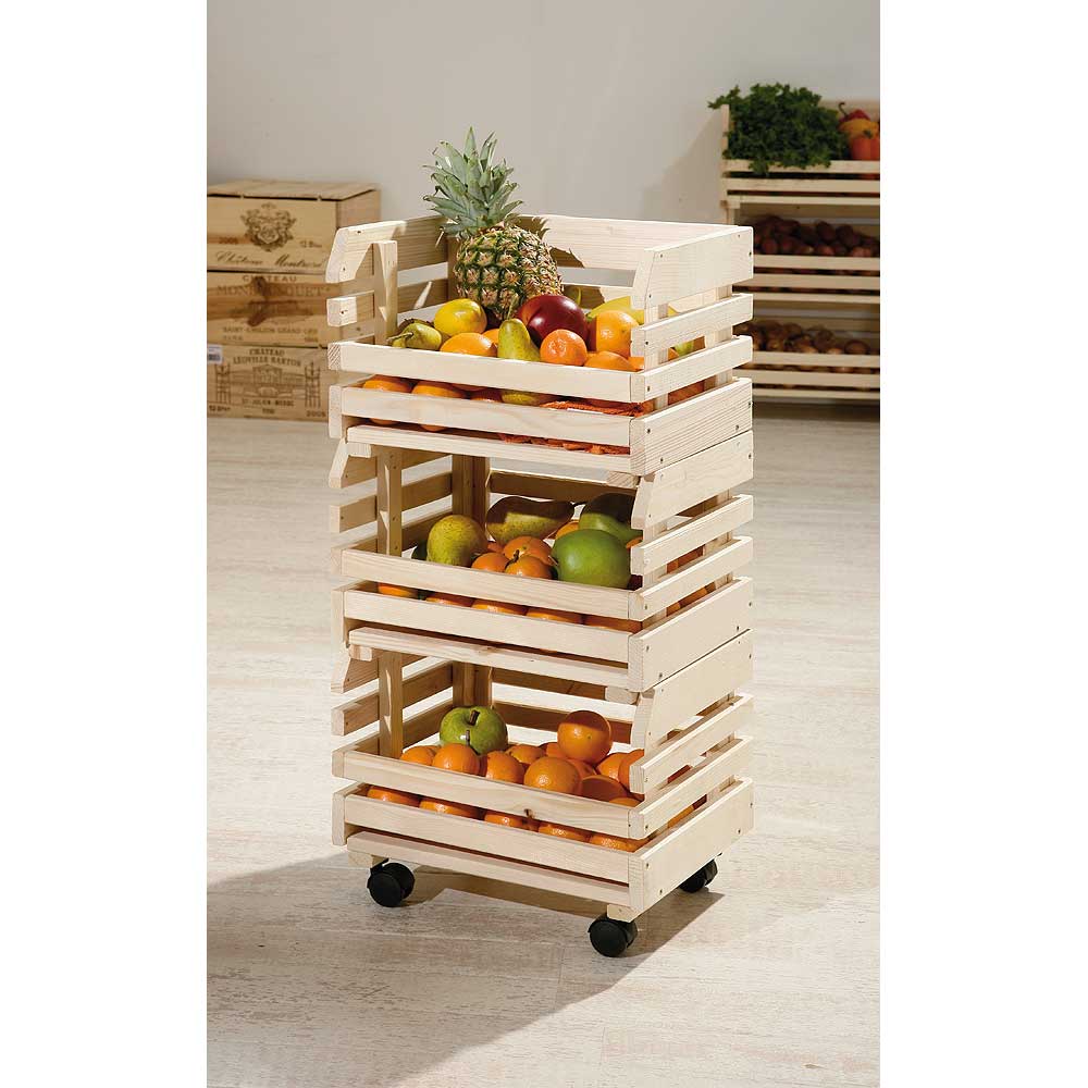 Holz Küchenregal Beqa für Obst und Gemüse mit Rollen