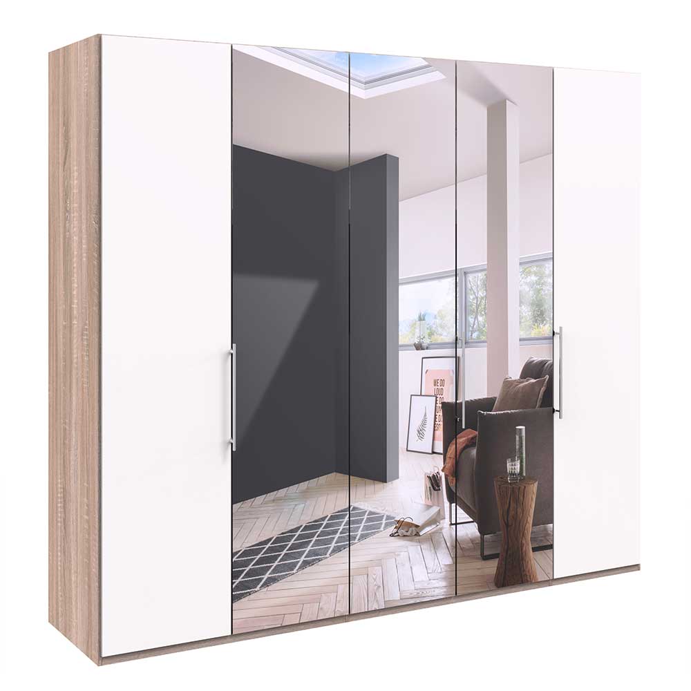 Breiter Schlafzimmerkleiderschrank Lolyana mit Spiegeltüren modern