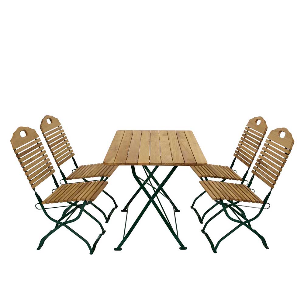 Garten Sitzgruppe Setcoda aus Robinie massiv Grün Stahl klappbar (fünfteilig)