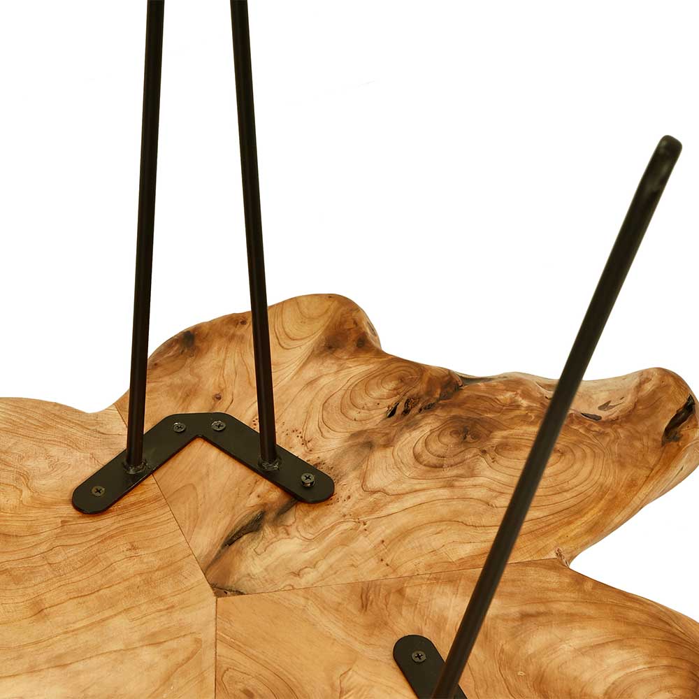 Designercouchtisch Ciacoga mit Baumscheibe aus Zeder Massivholz und Metall