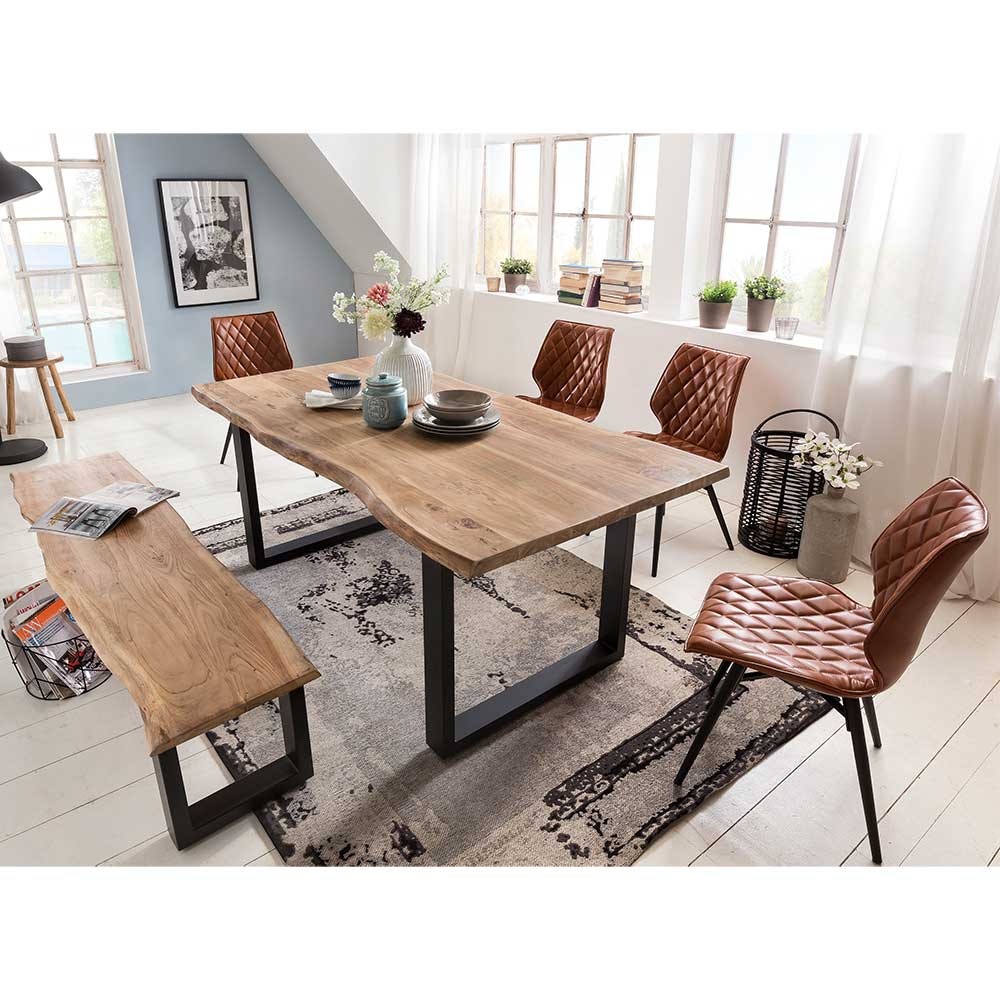 Design Essgruppe Feconda mit Baumkanten Tisch und Bank (sechsteilig)