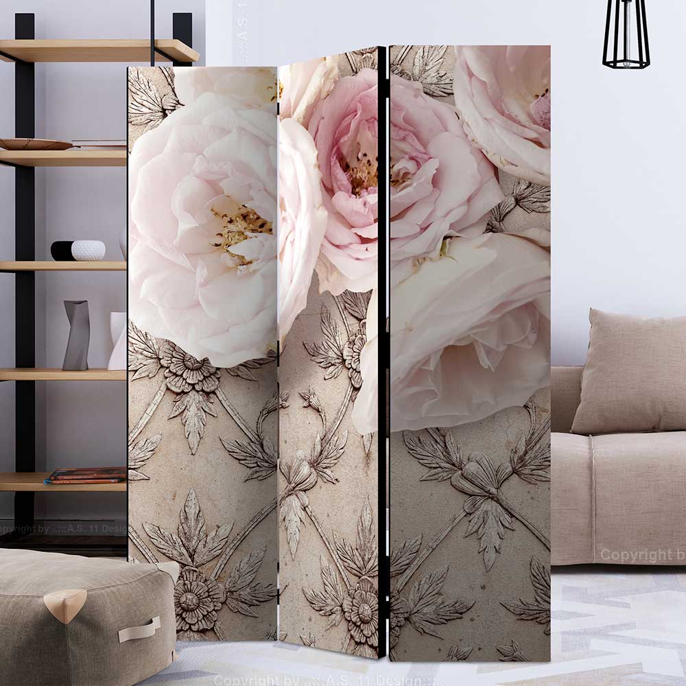 Paravent floral Nilrem mit Rosen Motiv im Vintage Look
