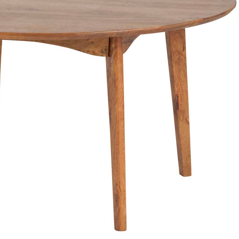 Retrostil Küchen Tisch Annabell aus Mangobaum Massivholz in Cognac Braun