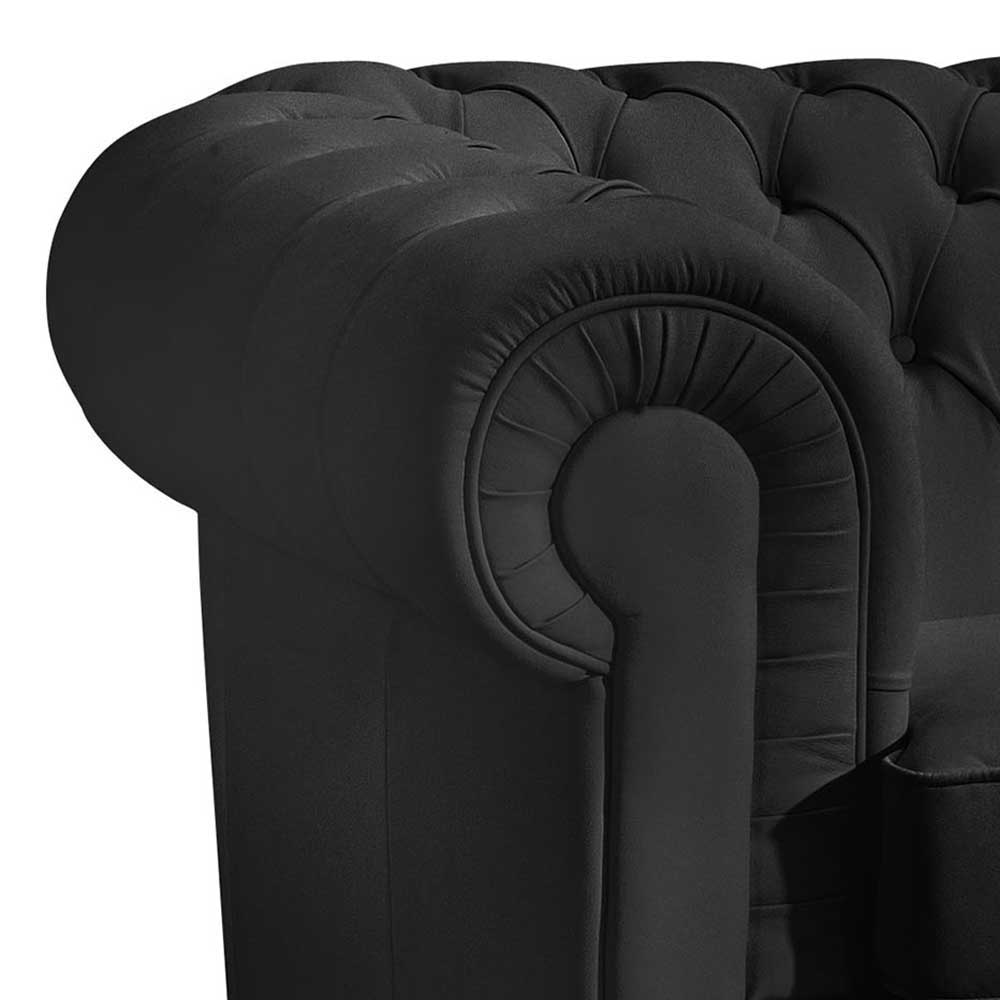 Chesterfield Look Couch Vinzenzo aus Kunstleder in Schwarz