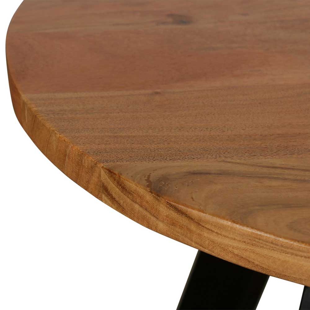 Wohnzimmer Tisch Lyneka im Industrie Stil aus Akazie Massivholz und Metall