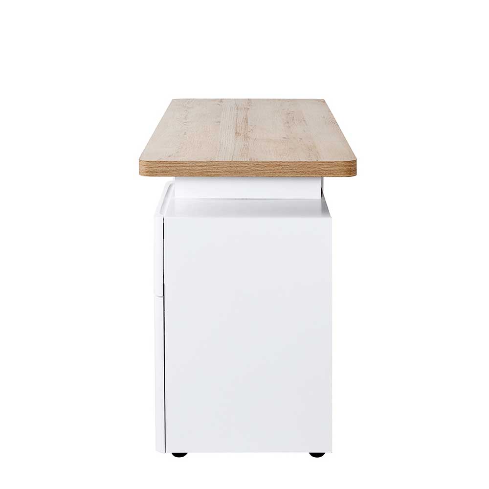 Schreibtisch Achrias 120 cm breit in Weiß und Eiche Optik