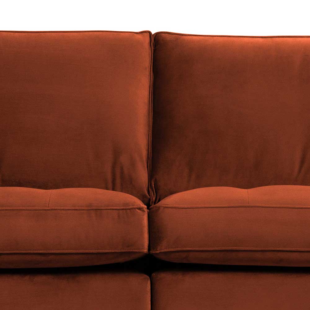 Retrostil Couch Aylon in Rostfarben Samt 275 cm breit