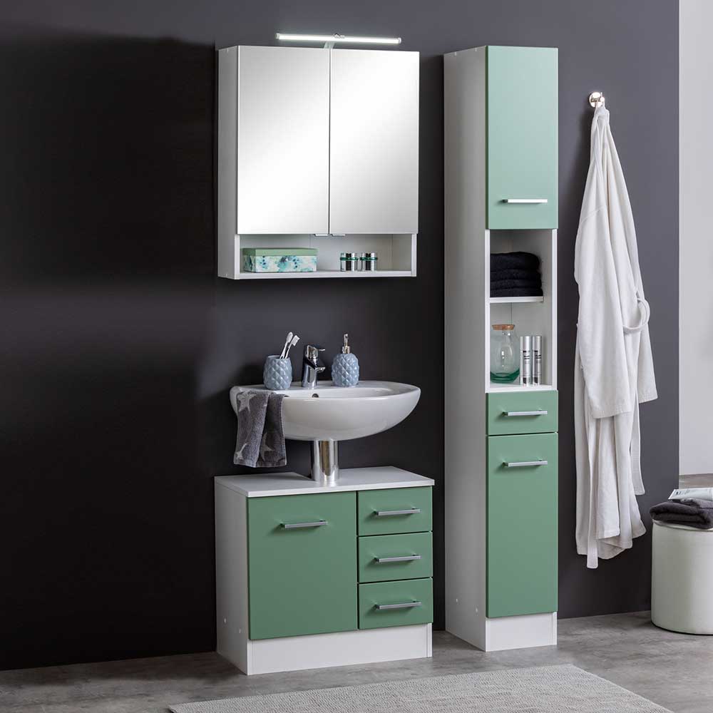 Badezimmermöbelset Jirecan in Grün und Weiß modern (dreiteilig)