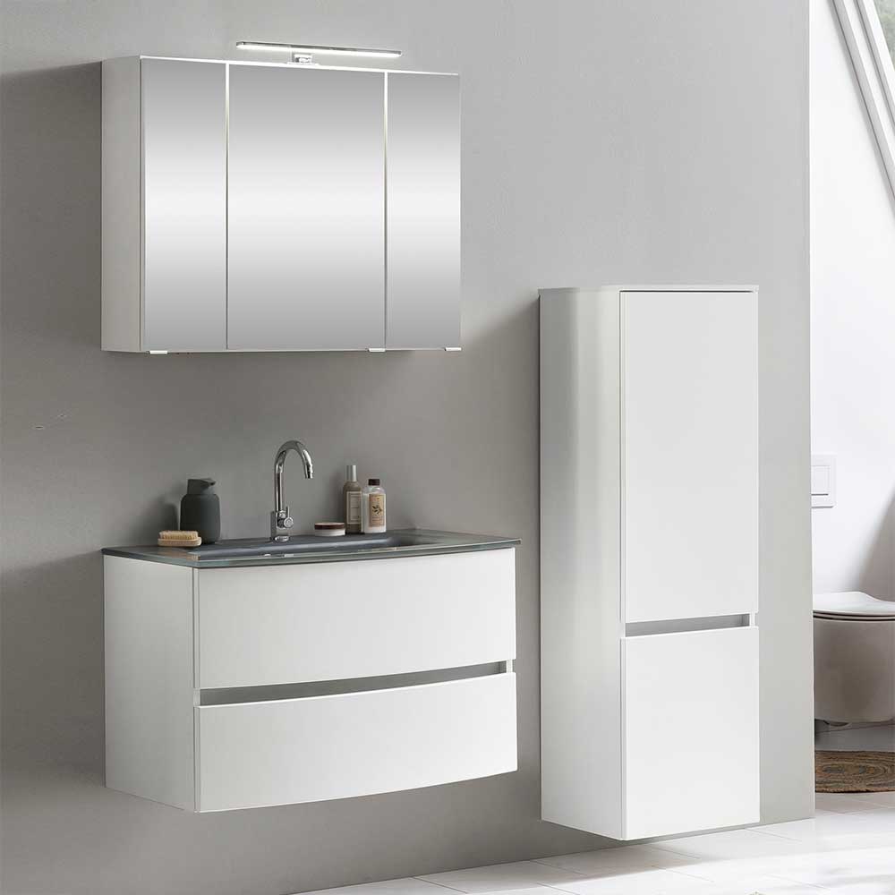 Weißes Badezimmer Komplettset Daralos mit LED Beleuchtung 120 cm breit (dreiteilig)