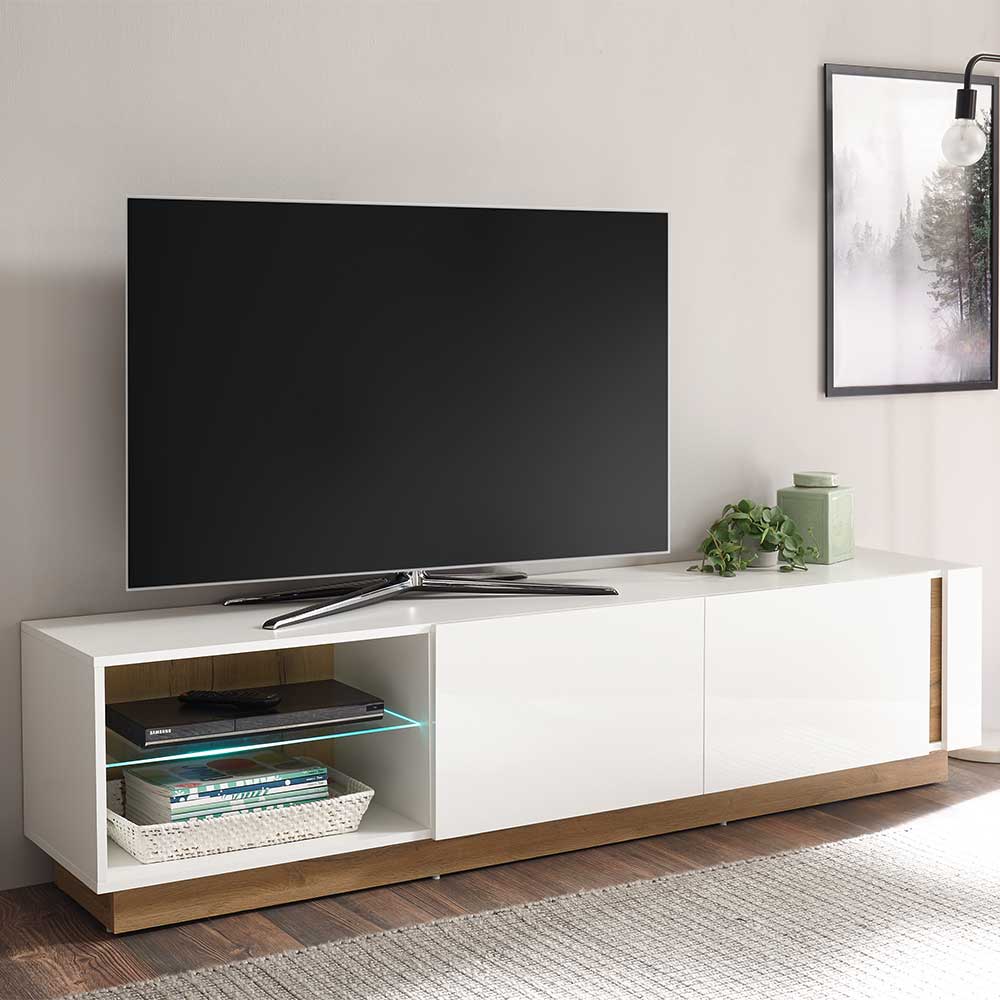 Fernseher Unterschrank Franvos in Weiß und Wildeiche Optik im Skandi Design